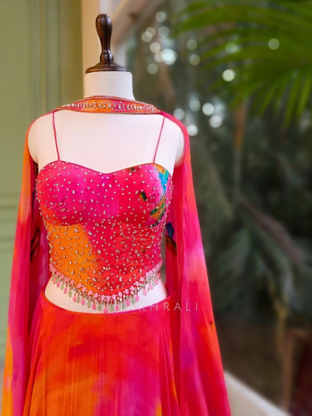 Kivara Multicolor Corset Lehenga Set with Stone Work