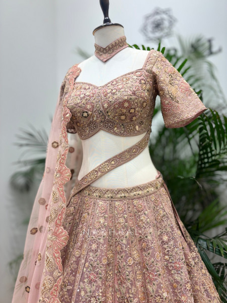 Swara Peach Bridal Lehenga with Sequin & Thread Embroidery