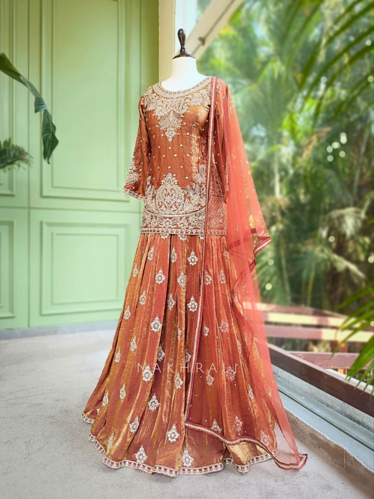 Image of Zoraya Brown Zari &amp; Sequin Gharara Set