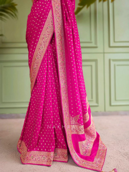 Raaj-Kamal Magenta Saree with Golden Zari Detailing