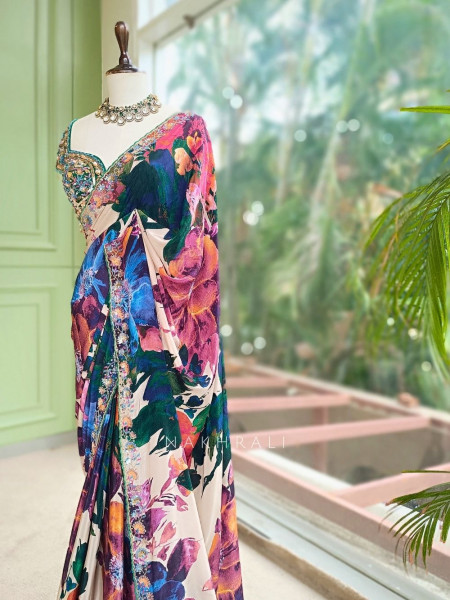 Picasso Multicolor Floral Saree with Sequin Work