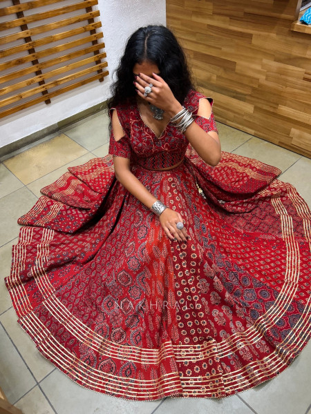 Koshika Maroon Pure Cotton Navratri Lehenga Choli