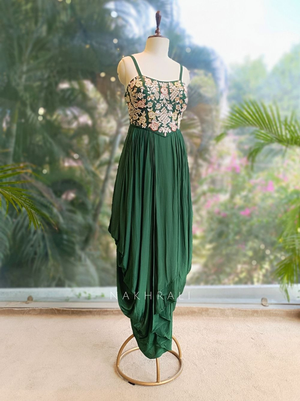 Meadow Aura Green Corset Dhoti Set with Embroidery Meadow Aura Green Corset Dhoti Set with Embroidery