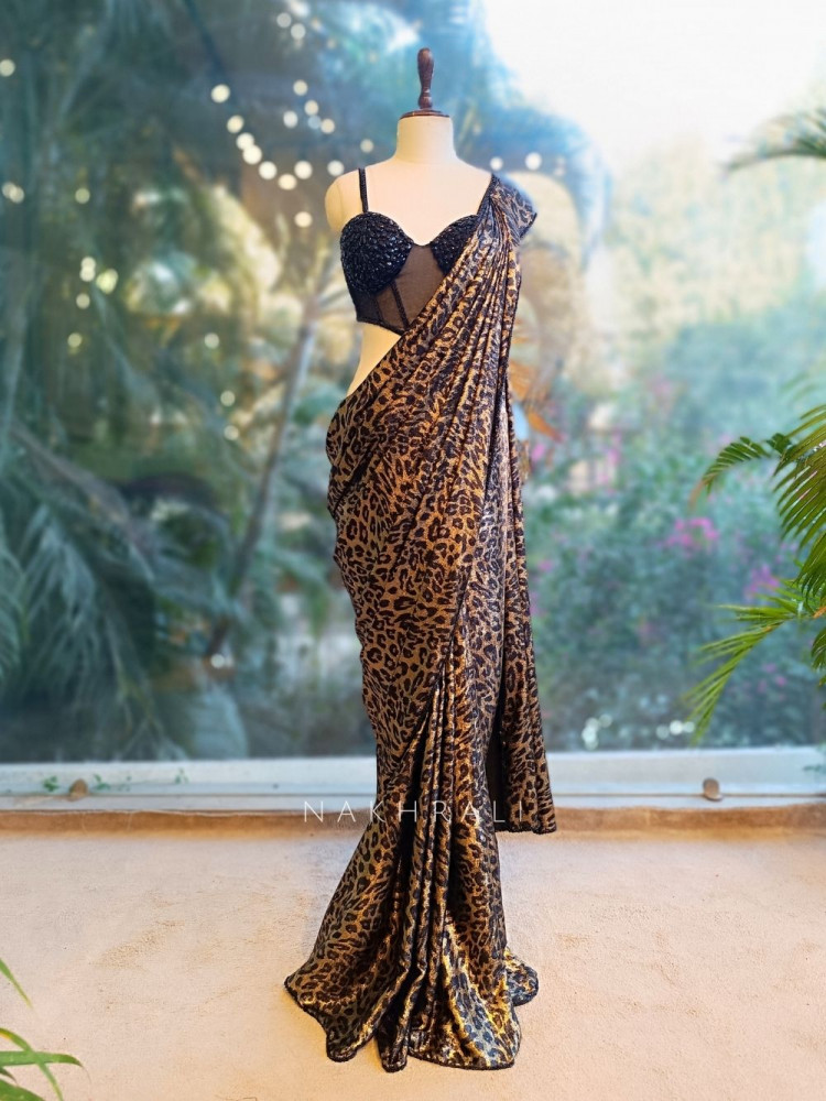 Image of Noir Wild Black Pre-Draped Saree