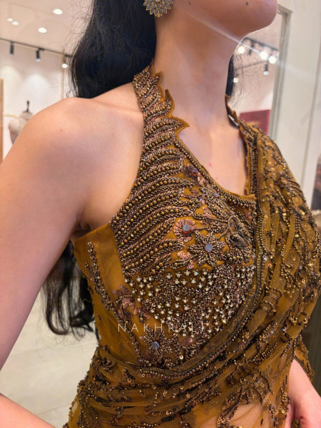 Amber Gleam Net Drape Saree with Sequin and Cut Dana Work