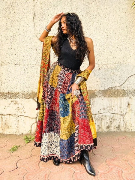 Atrangi Multicolor Patchwork Skirt with Printed Panels