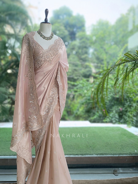 Blush Monolith Onion Pink Georgette & Satin-Shimmer Silk Saree