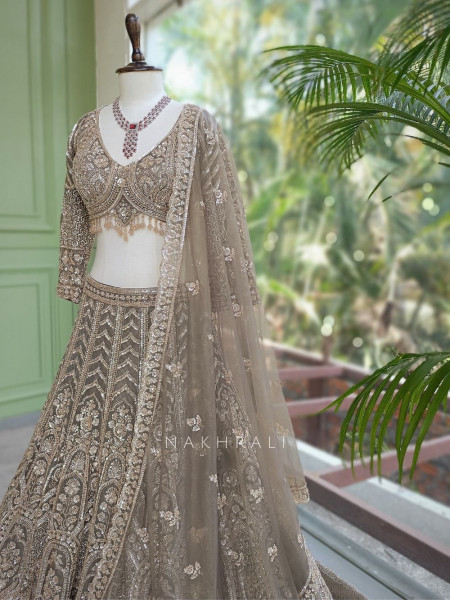 Zeenoora Grey Lehenga Set with Embroidery, Beads & Sequin Work