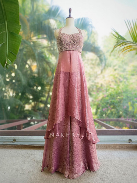 Ritvaya Pink Indo Western Palazzo Set with Embroidery Work