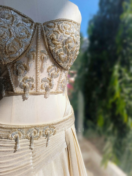 Lunara Cream Indo-Western Lehenga Set