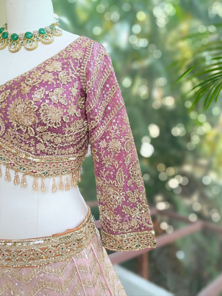 Rivara Baby Pink Lehenga Set with Heavy Zari Sequin Work