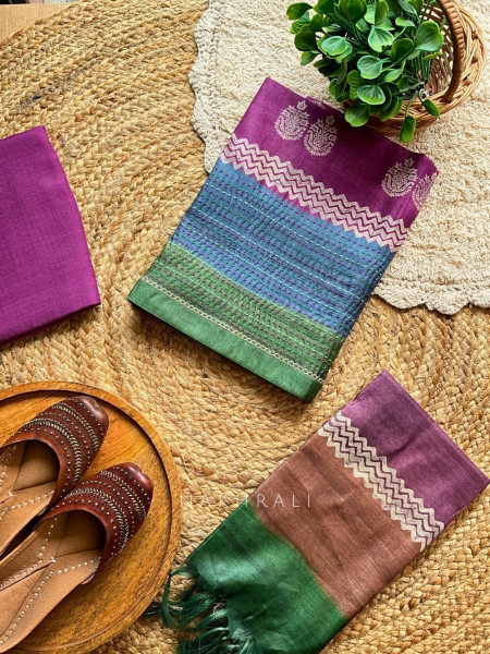 Navira Wine Dress Material with Woven and Printed Accents