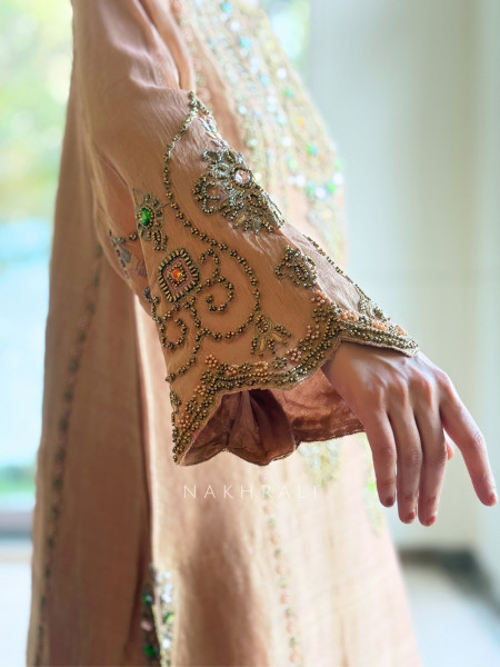 Firdaus Jewel-Neck Peach Suit Set