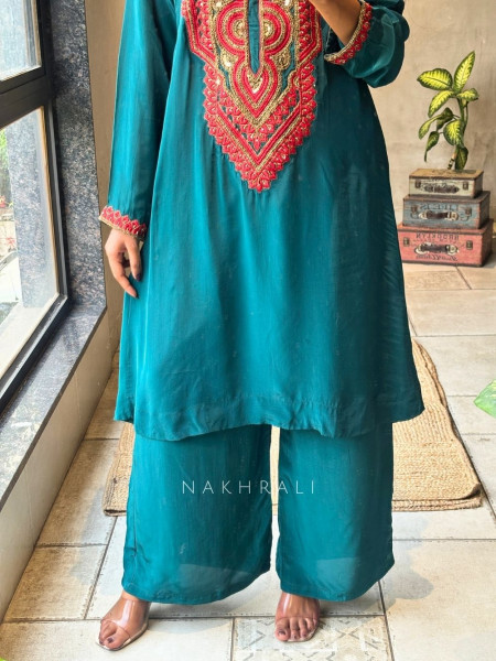 Bib Tunic Teal Blue Kurta Palazzo Set