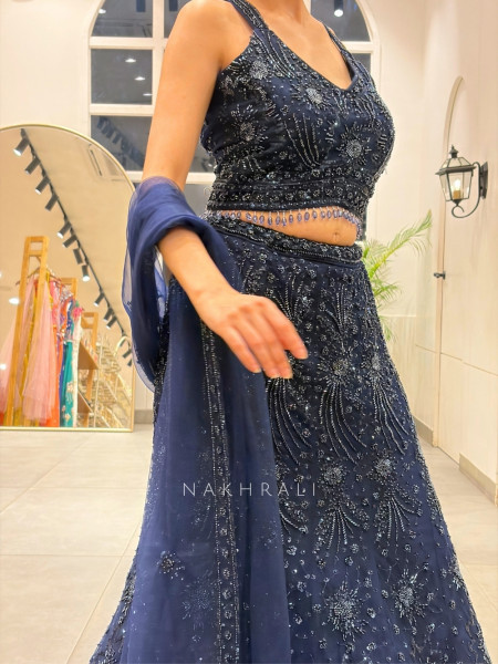 Fishtail Blue Indo-Western Lehenga Set