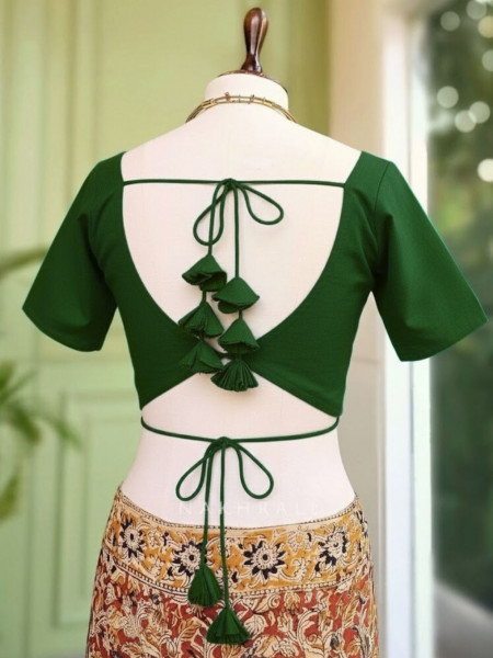 Malika Solid Green Cotton Silk Blouse