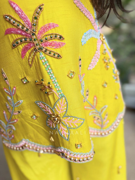 Merisa Yellow Embroidered Kurta Palazzo Set