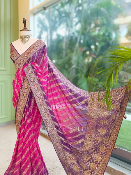Sarika Purple Bandhani Saree With Running Blouse Piece