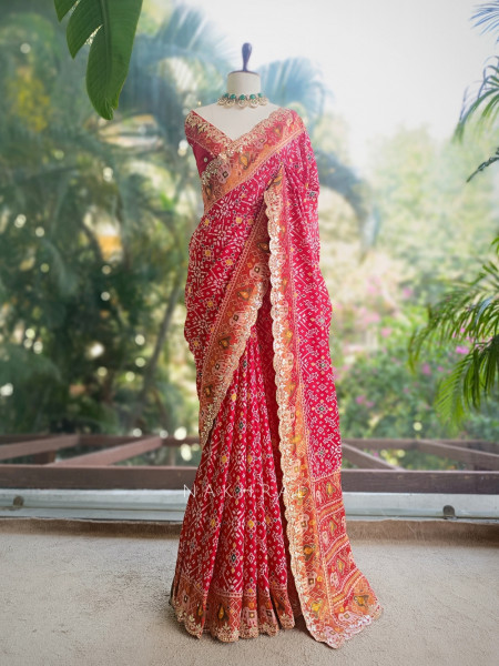Zoraya Red Ghatchola Saree with Elephant Motif Border