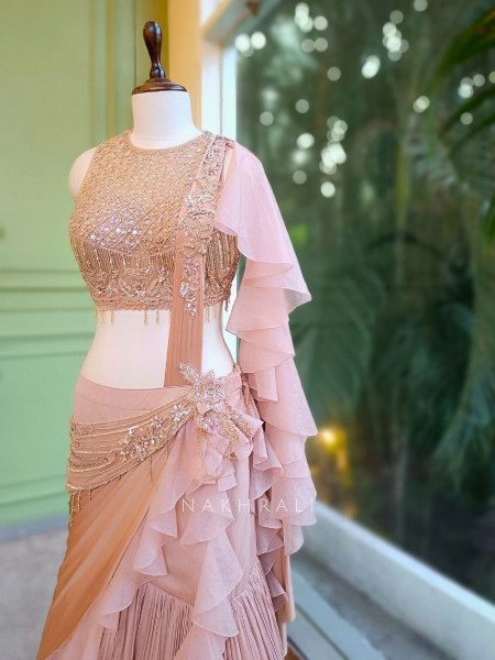 Sass Queen Peach Drape Lehenga Set