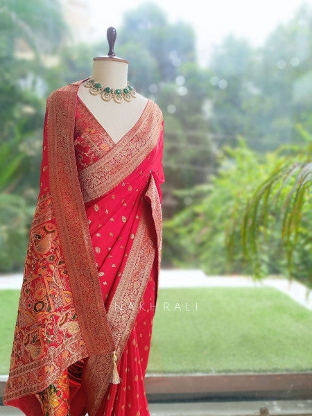 Asmi Red Banarasi Khaddi Georgette  Saree