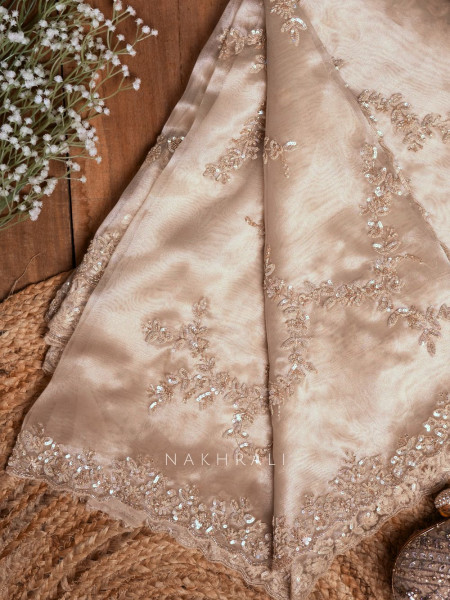 Aurora Blush Beige Tissue Organza Saree with Sequin Work