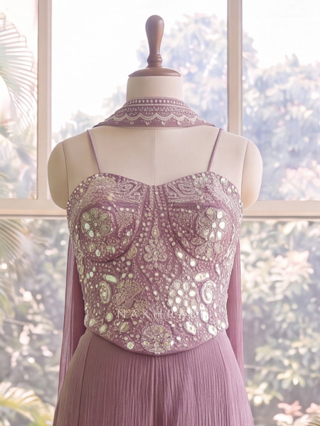 Serenelle Purple Crushed Georgette Indo-Western Palazzo Set