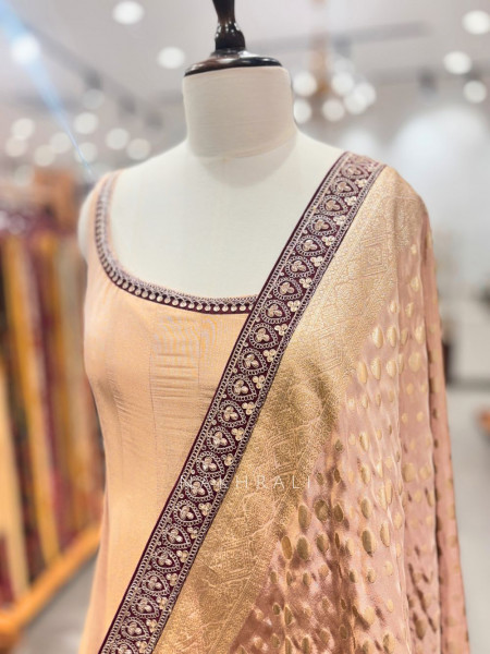 Regalia Beige Anarkali Gharara Set with Sequin & Zari Work