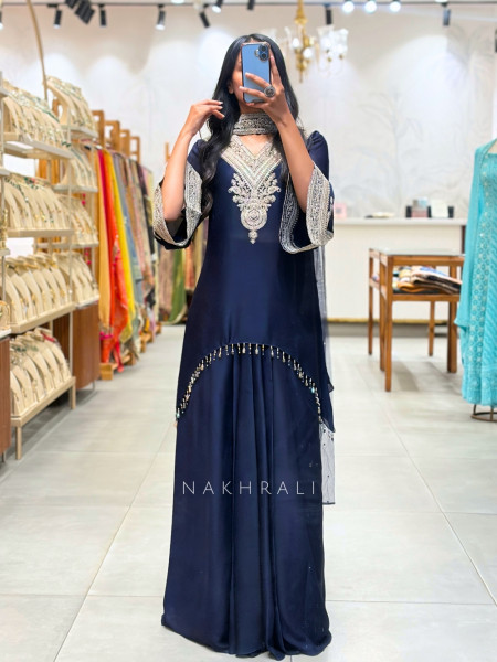 Mehtab Blue Silver-Yoke Kurta Skirt Set
