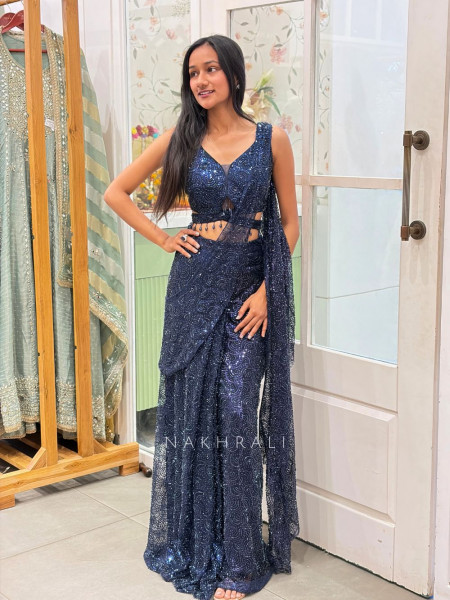 Elira Blue Sequin Drape Saree