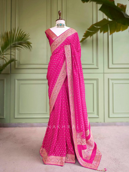 Raaj-Kamal Magenta Saree with Golden Zari Detailing