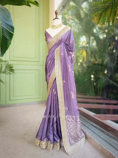 Tavira Lavender Saree with Broad Border and Unstitched Blouse Piece
