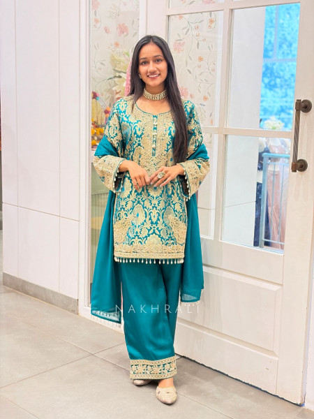 Rivaya Green Brocade Kurta Pant Set with Dupatta