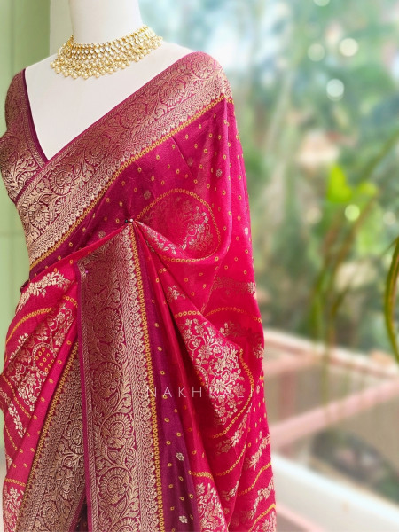 Bandhika Wine Saree With Bandhani-Inspired Woven Motifs