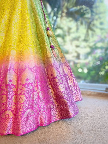 Ravira Multicolor Brocade Lehenga with Zari Sequin Work