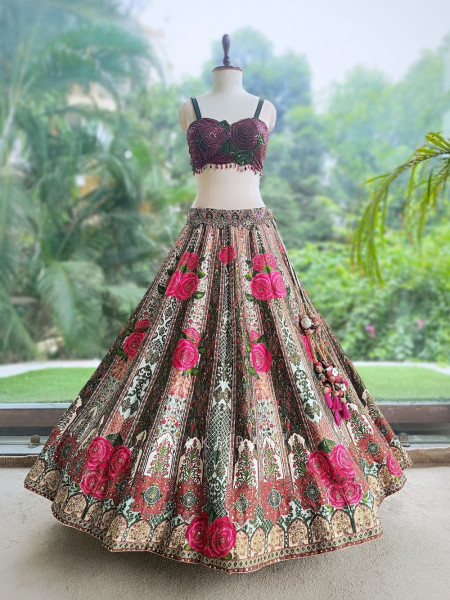 Wildrose Green Indo-Western Jacket Lehenga