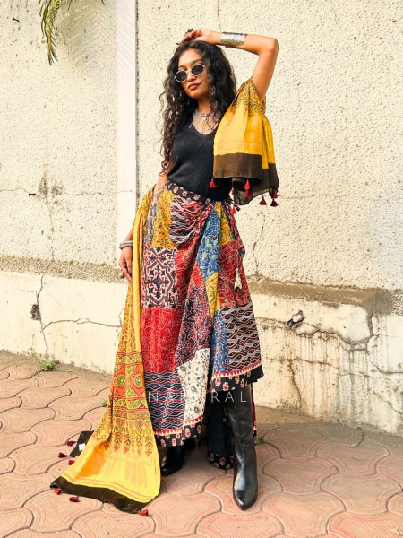 Atrangi Multicolor Patchwork Skirt with Printed Panels