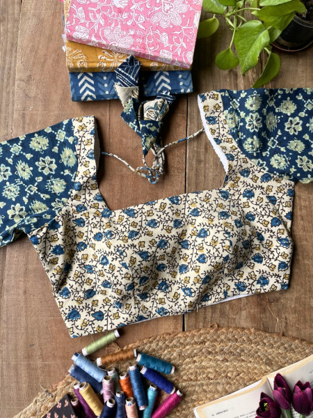 Sutr-rang Cream Blouse Mixed Print Detail