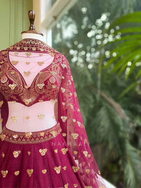 Raudra Maroon Bridal Lehenga with Heavy Zari & Sequin Work