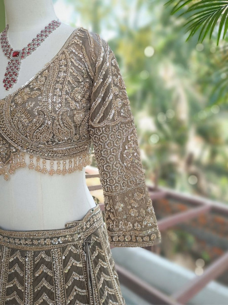 Zeenoora Grey Lehenga Set with Embroidery, Beads & Sequin Work