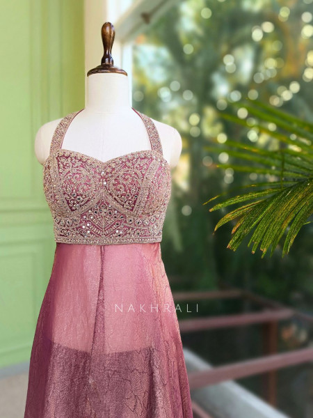 Ritvaya Pink Indo Western Palazzo Set with Embroidery Work