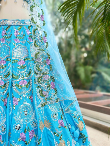 Firoza Mehrunissa Scalloped Blue Kalidar Lehenga Set