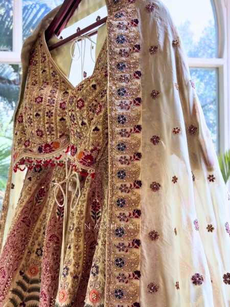 Sunheri Saaz Sage Bridal Lehenga with Beads and Sequin Embroidery