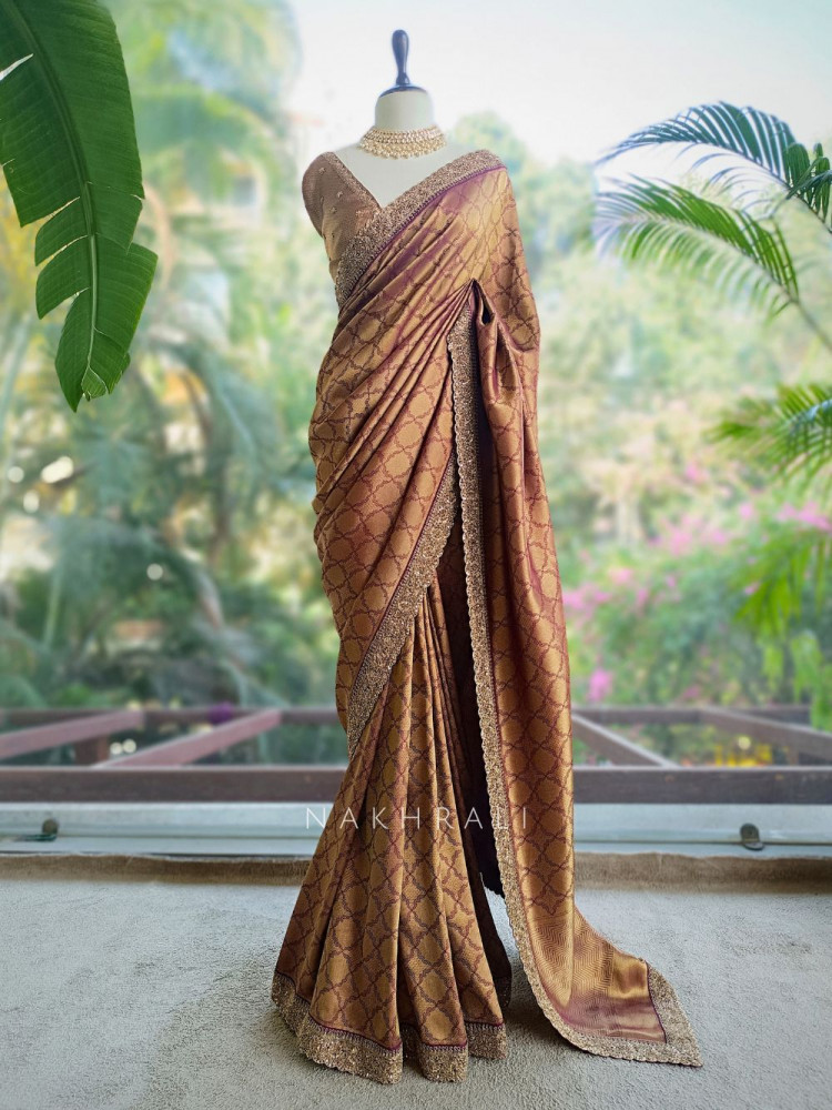 Image of Shwetambari Wine Silk Saree with Zari Woven Pattern
