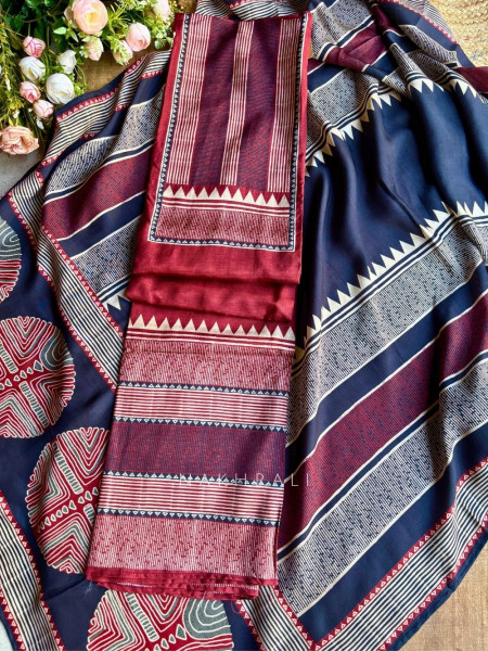 Eesha Maroon Cotton Silk Patterned Dress Material