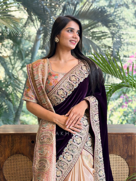 Victoria 2 Piece Beige Saree