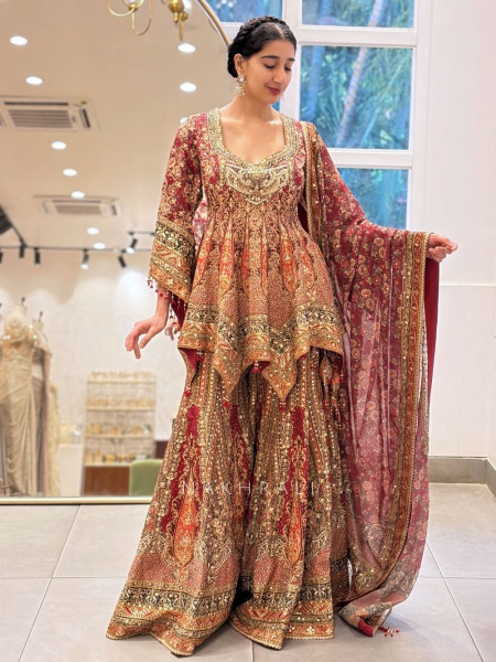 Rangili Maroon Palazzo Short Kurti Suit Set with Sequin Work