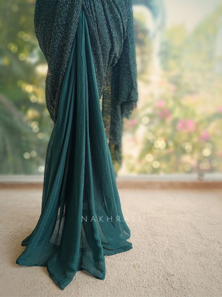Noctra Green Drape Saree with Corset Blouse