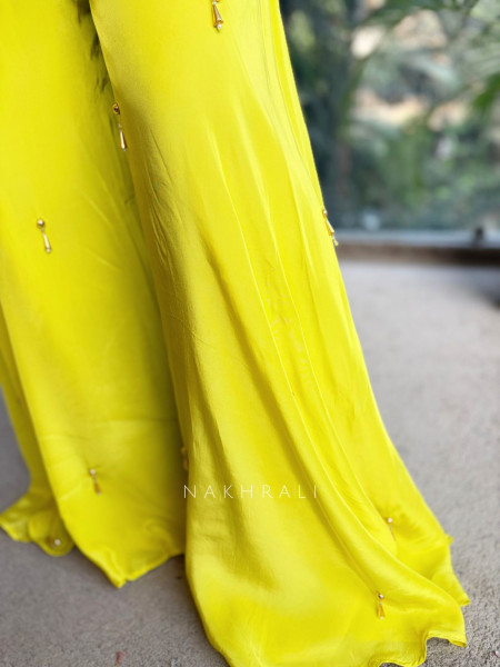 Merisa Yellow Embroidered Kurta Palazzo Set