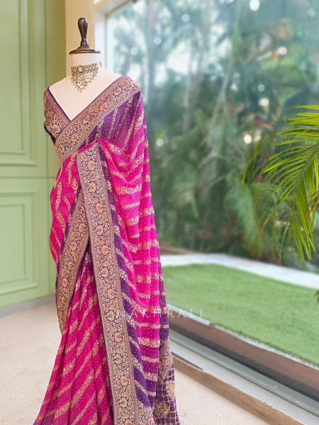 Sarika Purple Bandhani Saree With Running Blouse Piece